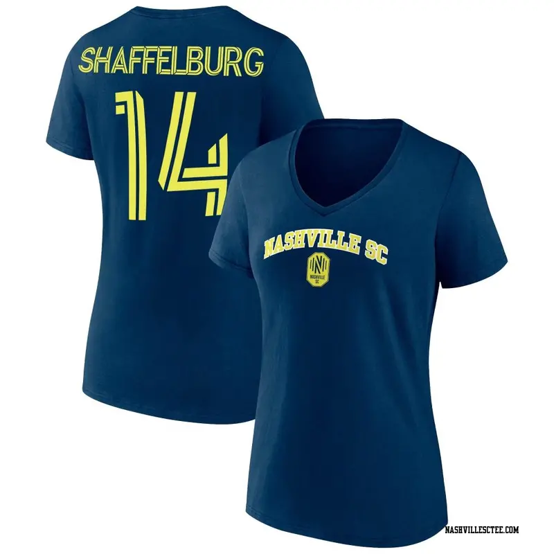 Women's Nashville SC ＃14 Jacob Shaffelburg Navy Name & Number Heart And Soul V-Neck T-Shirt