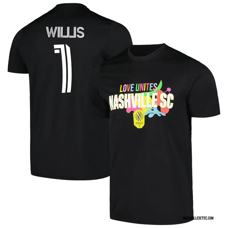 Youth Nashville SC ＃1 Joe Willis Black Name & Number Love Unites T-Shirt